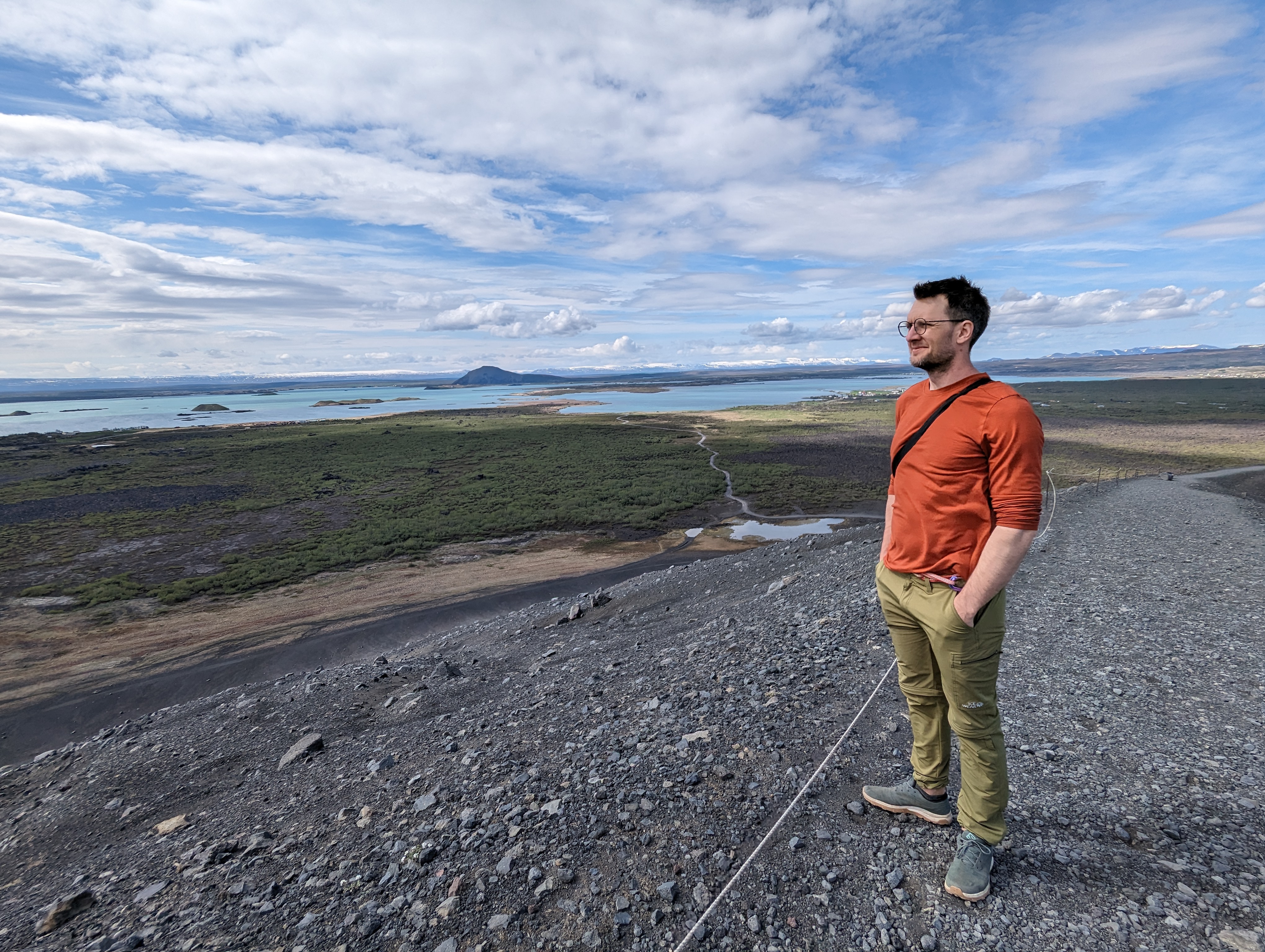 Standing on the Hverfjall crater in northern Iceland